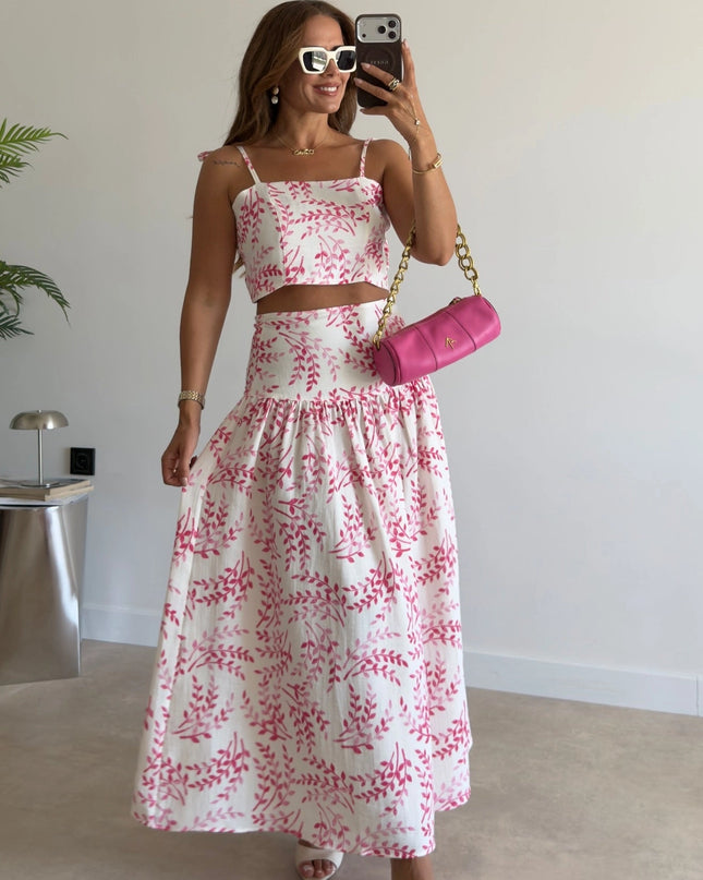 Patterned Crop Top & Skirt Set