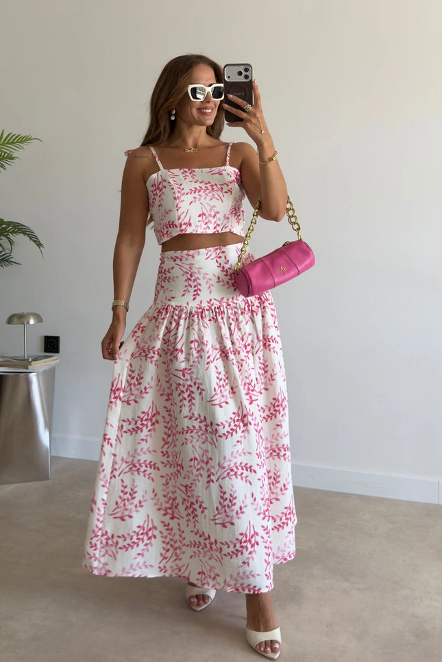 Patterned Crop Top & Skirt Set