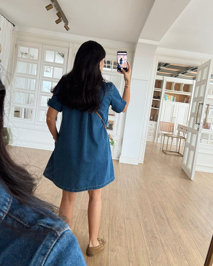 Frodo Polo Collar Double Sleeve Mini Jean Dress