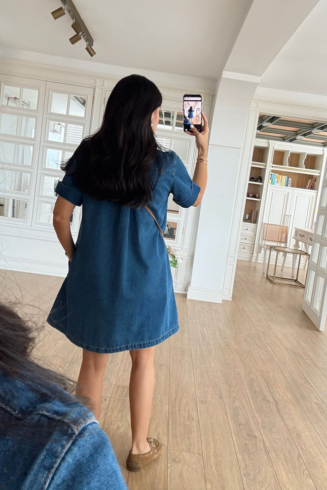 Frodo Polo Collar Double Sleeve Mini Jean Dress