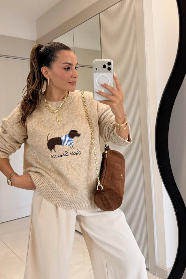 Dogge Beige Dog-Print Sweater