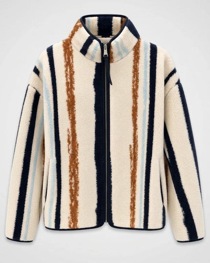 Presy Ecru Vertical-Stripe Zip Polar Jacket