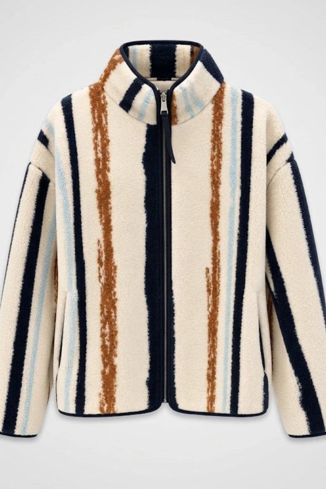 Presy Ecru Vertical-Stripe Zip Polar Jacket