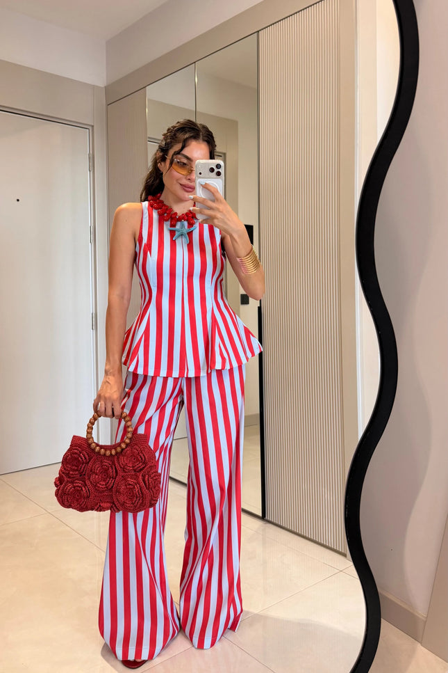 Frieda Red-Blue Striped Set