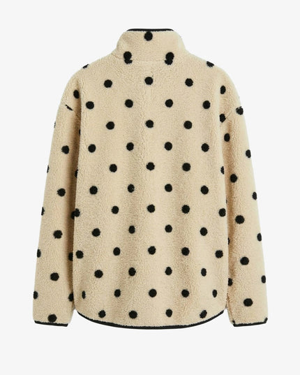 Presy Ecru Polka-Dot Teddy Zip Sweat