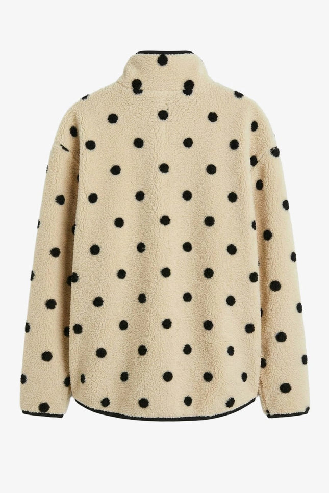 Presy Ecru Polka-Dot Teddy Zip Sweat