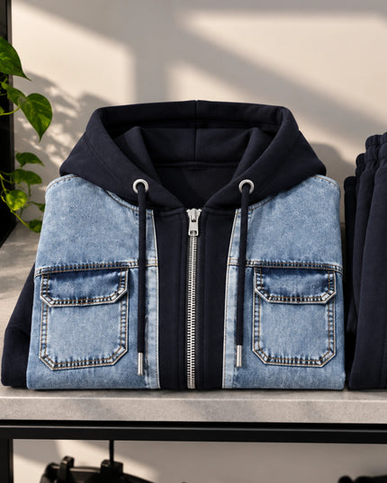 Dona Denim-Detail Hooded Sweat Set