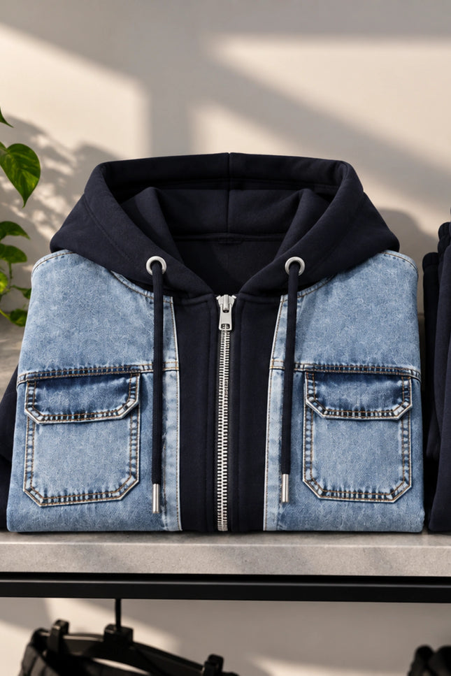 Dona Denim-Detail Hooded Sweat Set