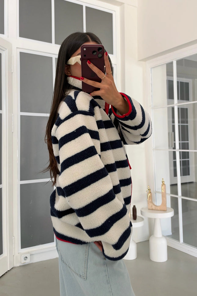Navy Striped Red-Trim Polar Sweatshirt