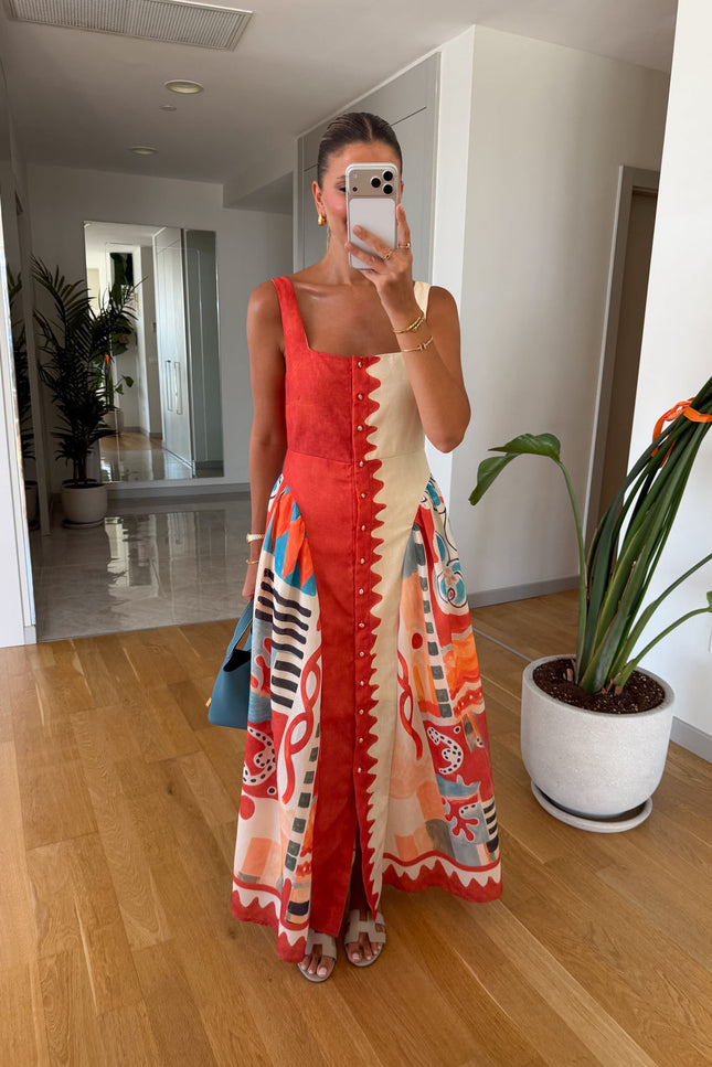 Multicolor Patterned Linen Dress