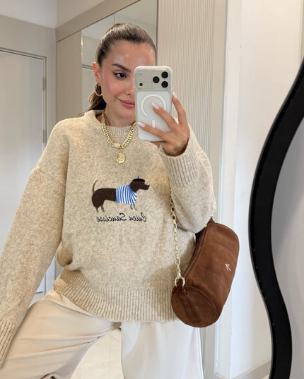 Dogge Beige Dog-Print Sweater