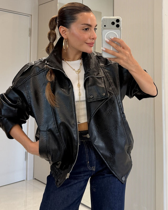 Carlota Oversize Zippered Faux-Leather Jacket