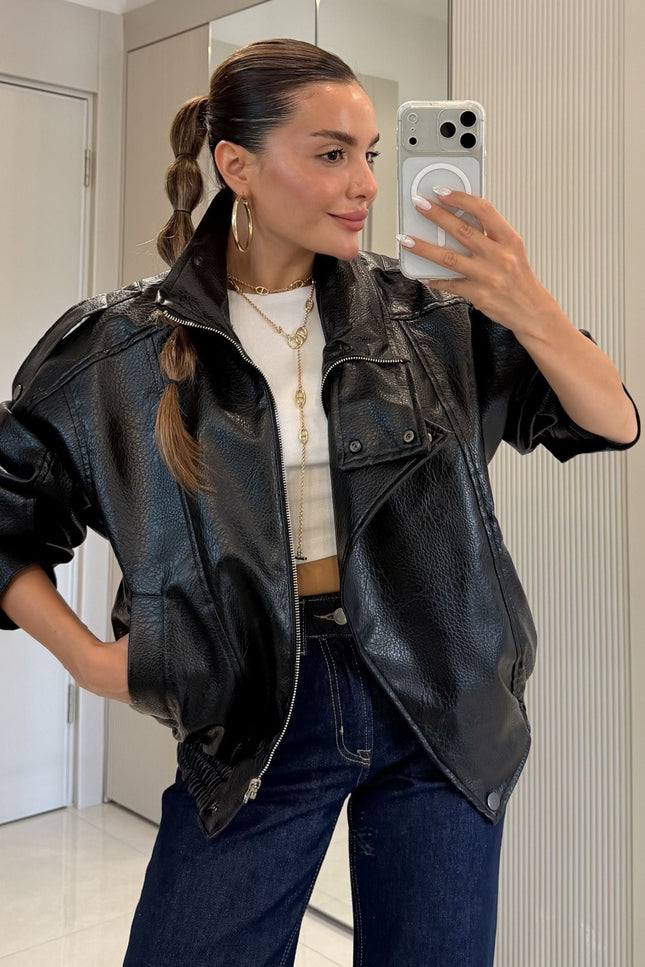 Carlota Oversize Zippered Faux-Leather Jacket