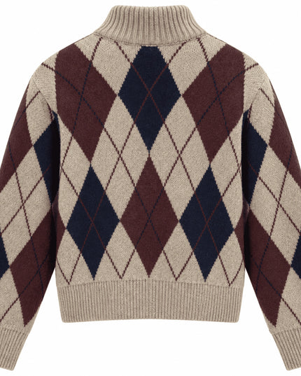 Diamond-Pattern Zippered Cardigan