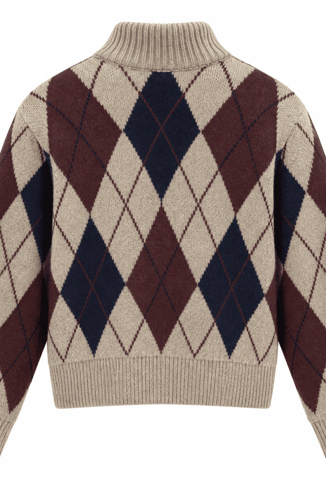 Diamond-Pattern Zippered Cardigan