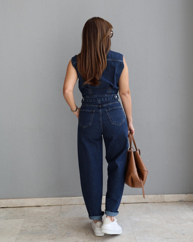 Remi Jumpsuit with Dart Detail - Navy Blue
