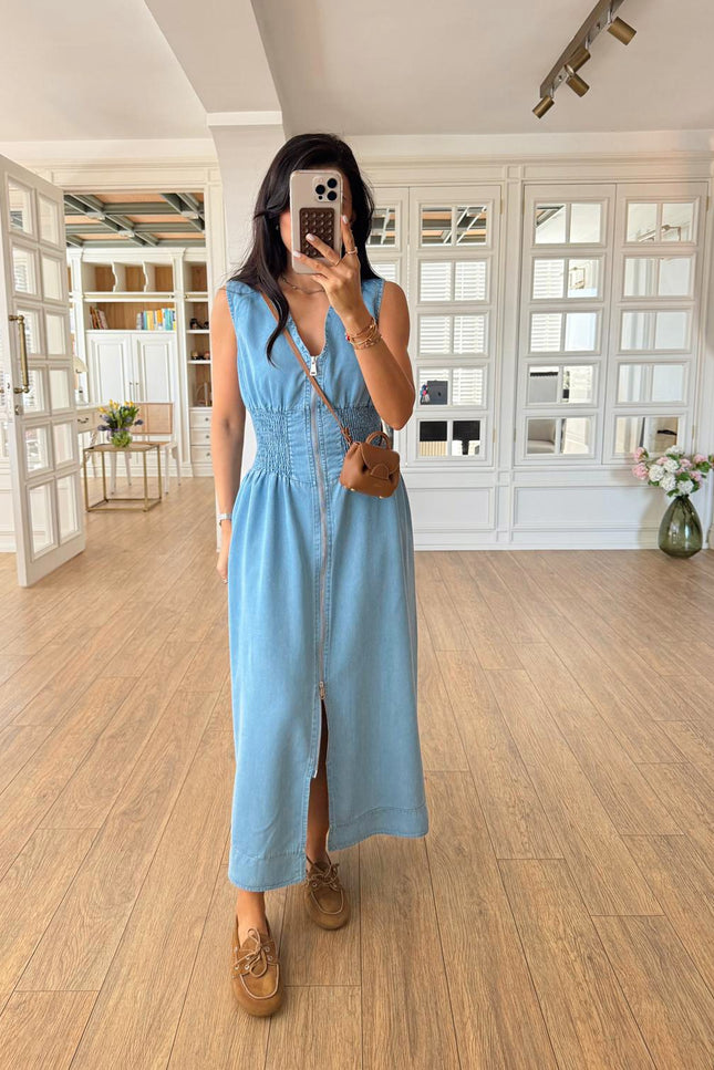 Sisi Denim Dress Elastic Waistband