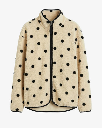 Presy Ecru Polka-Dot Teddy Zip Sweat
