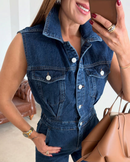 Remi Jumpsuit with Dart Detail - Navy Blue