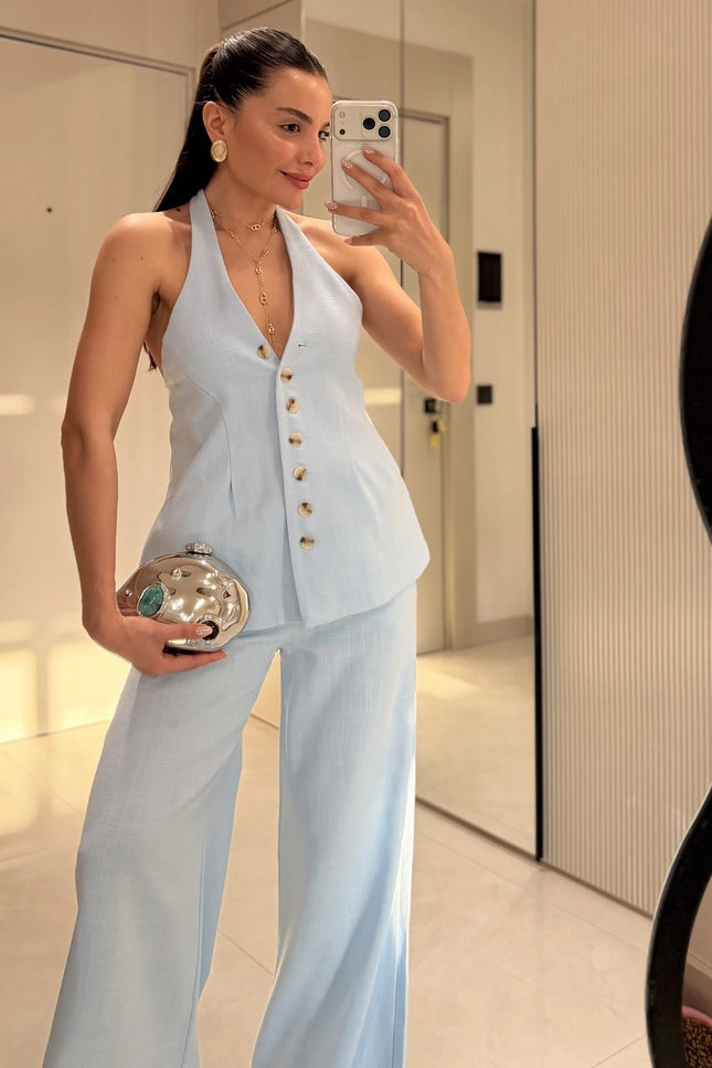 Hauser Linen Vest Set - Baby Blue