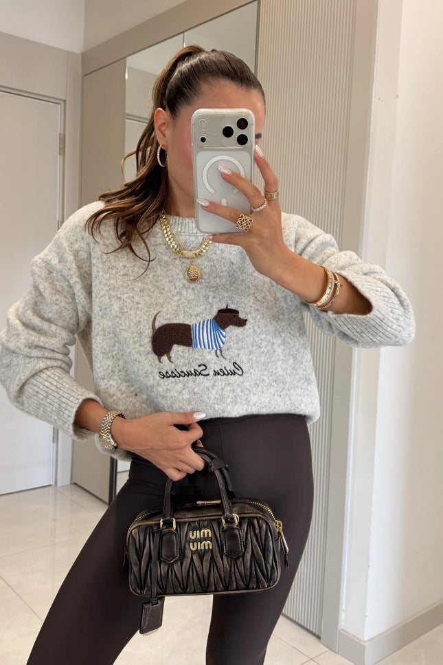 Dogge Grey Dog-Print Sweater