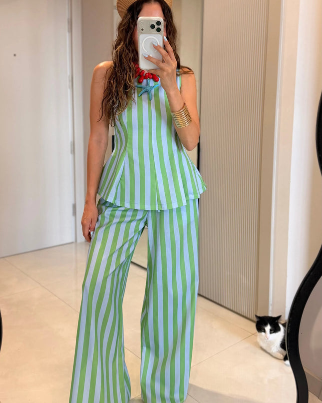 Frieda Green-Blue Striped Set