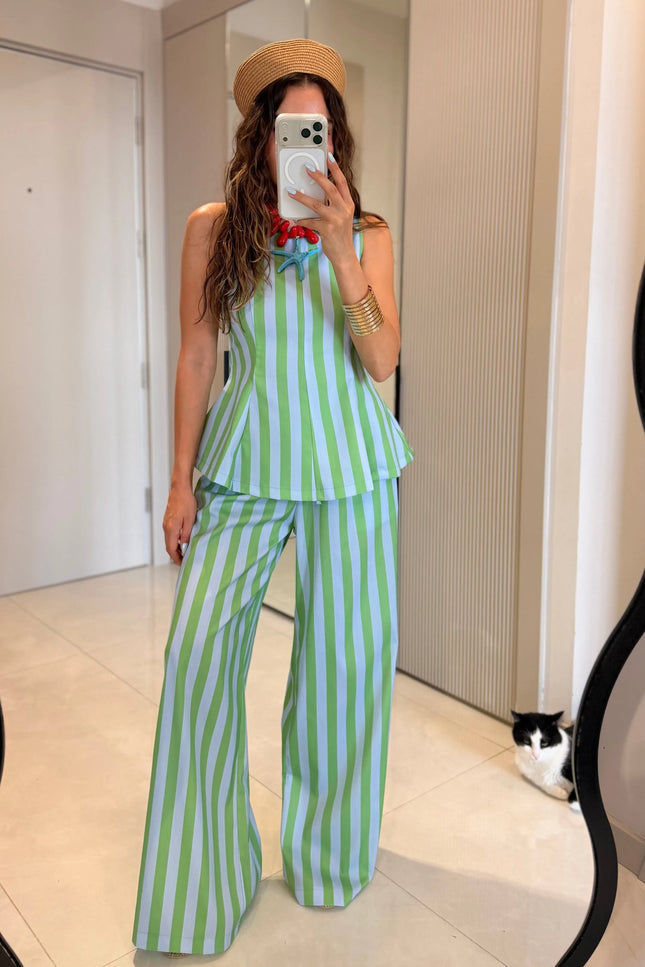Frieda Green-Blue Striped Set