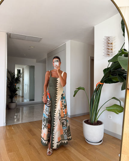Multicolor Patterned Linen Dress