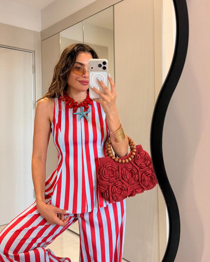 Frieda Red-Blue Striped Set