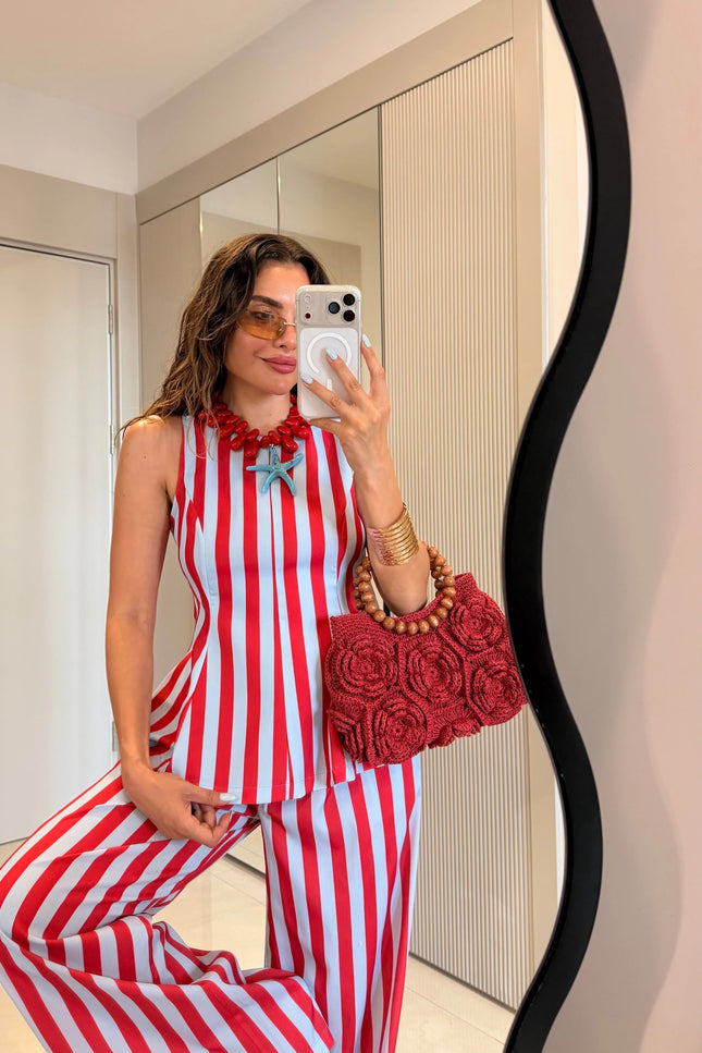 Frieda Red-Blue Striped Set