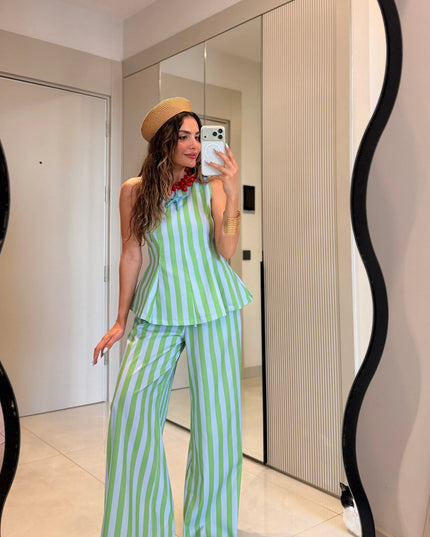Frieda Green-Blue Striped Set