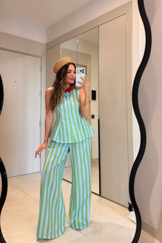Frieda Green-Blue Striped Set