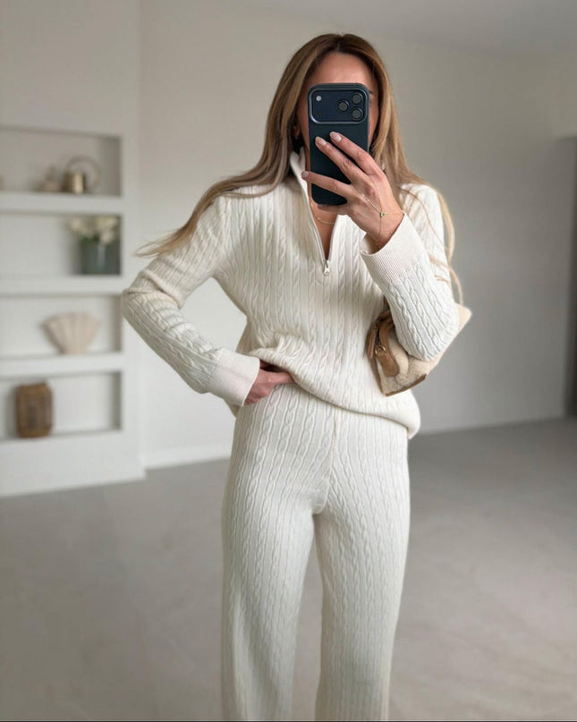 Lucia Cream Zippered Knit Set