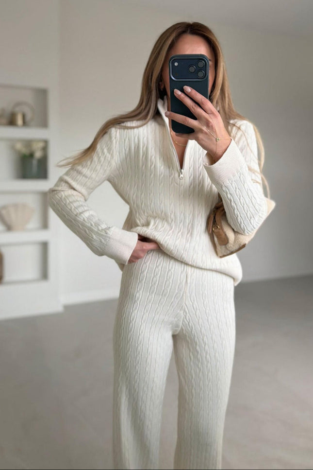 Lucia Cream Zippered Knit Set