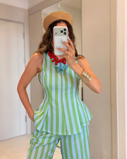 Frieda Green-Blue Striped Set