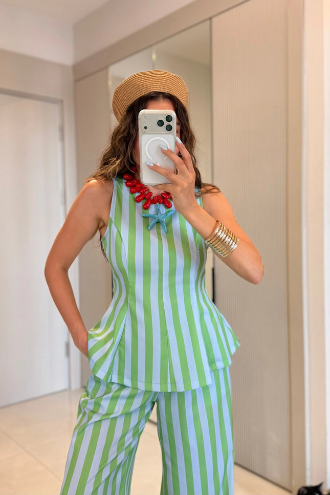 Frieda Green-Blue Striped Set