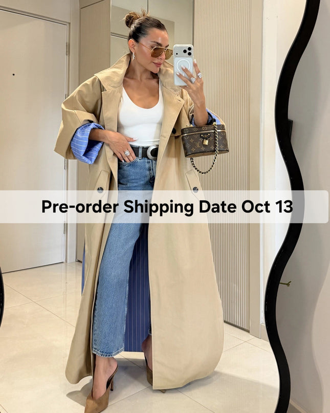 Hanger Striped Lined Oversize Long Trench Coat