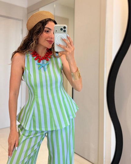 Frieda Green-Blue Striped Set