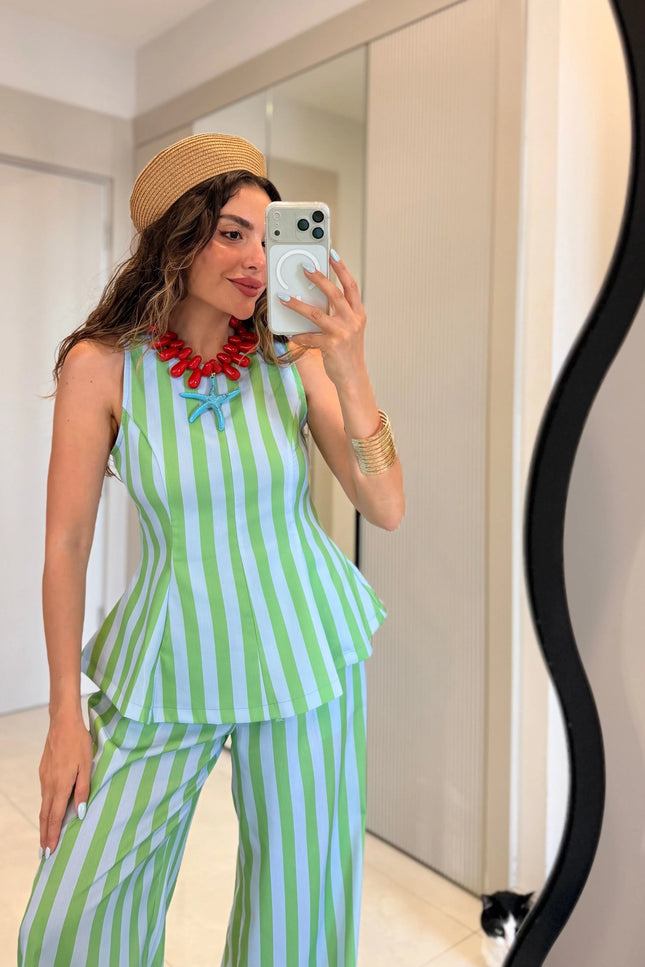 Frieda Green-Blue Striped Set