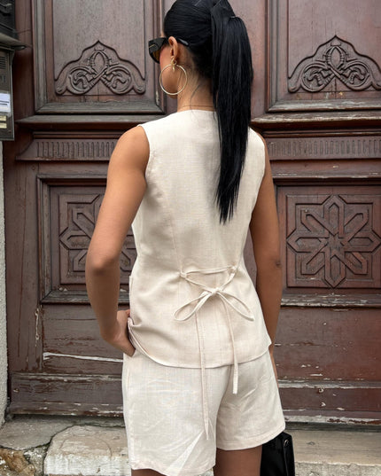 Set Short And Vest With Gold Button