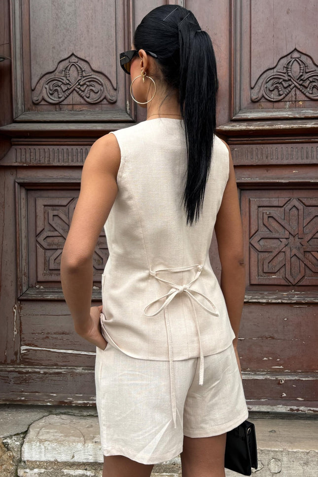 Set Short And Vest With Gold Button
