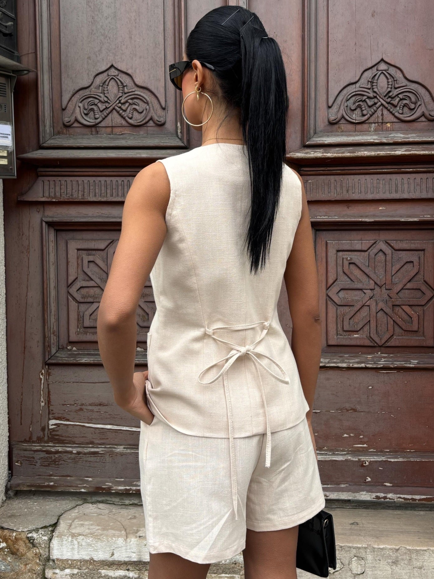 Set Short And Vest With Gold Button