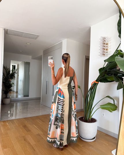 Multicolor Patterned Linen Dress