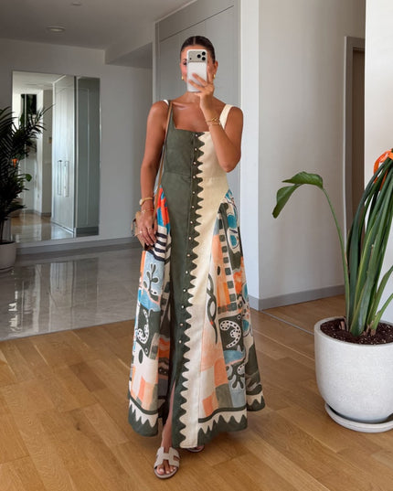 Multicolor Patterned Linen Dress