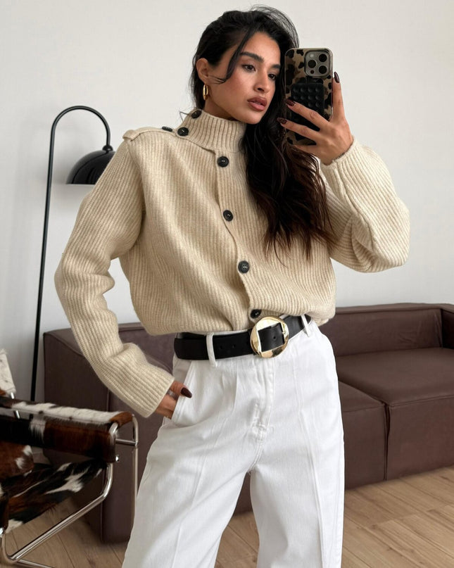 Button Detailed Cardigan Beige