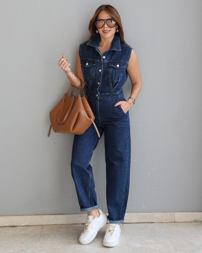 Remi Jumpsuit with Dart Detail - Navy Blue