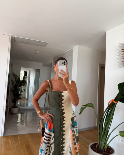 Multicolor Patterned Linen Dress