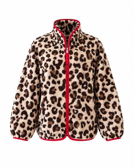 Premium Leopard-Print Zip Polar - Beige-Red
