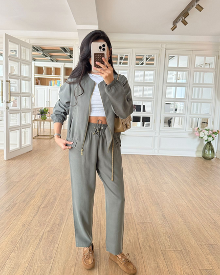 Belarus Zip-Up Sweatshirt and Tencel Pants Set