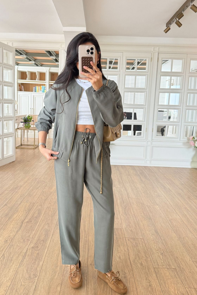 Belarus Zip-Up Sweatshirt and Tencel Pants Set
